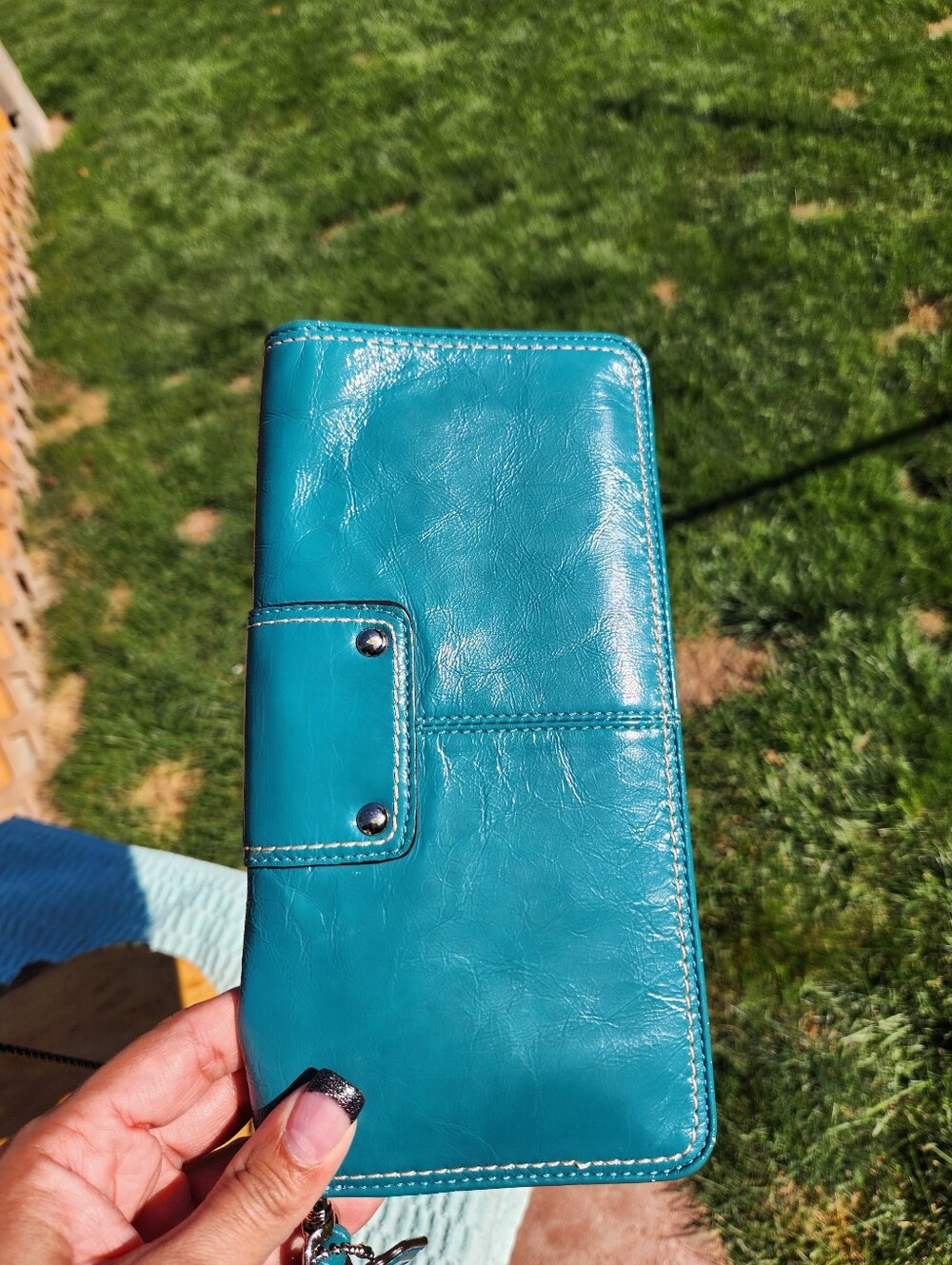 Coach Bleecker Teal Leather Clutch with Buckle Detail - Picture 11 of 14